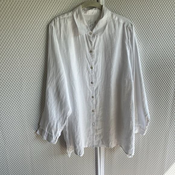 J JILL LOVE LINEN BUTTON FRONT TAB SLEEVE TUNIC BLOUSE WHITE 2x Cruise Vacation - Picture 2 of 9